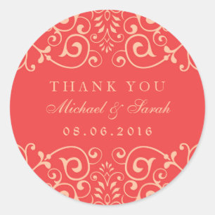Coral Red Vintage Swirl Flower Tack Sticker Runt Klistermärke