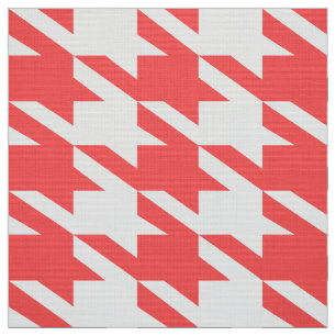 Coral-Red & White Houndstooth Seamless Mönster Tyg