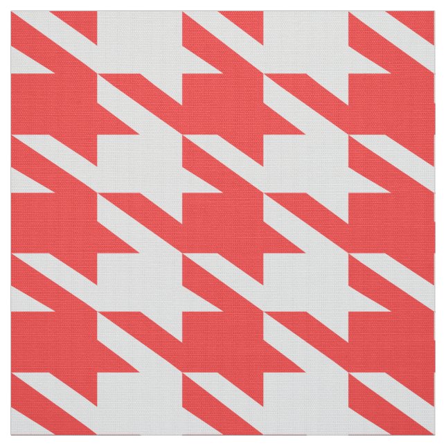 Coral-Red & White Houndstooth Seamless Mönster Tyg (Provkarta)
