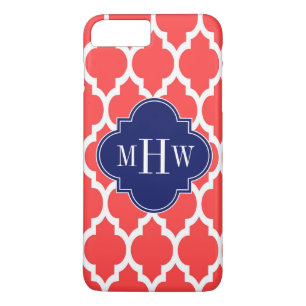 Coral Red Wht Moroccan #4 Navy Namn Monogram