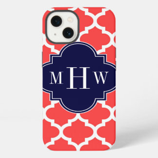 Coral Red Wht Moroccan #5 Navy 3 Initial Monogram