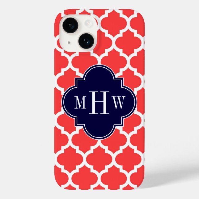 Coral Red Wht Moroccan #5 Navy 3 Initial Monogram (Baksida)
