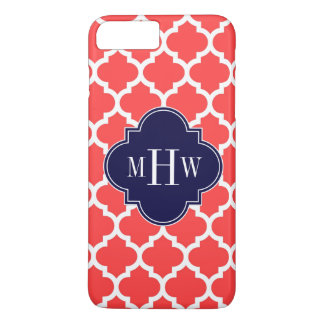 Coral Red Wht Moroccan #5 Navy 3 Initial Monogram