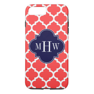 Coral Red Wht Moroccan #5 Navy 3 Initial Monogram