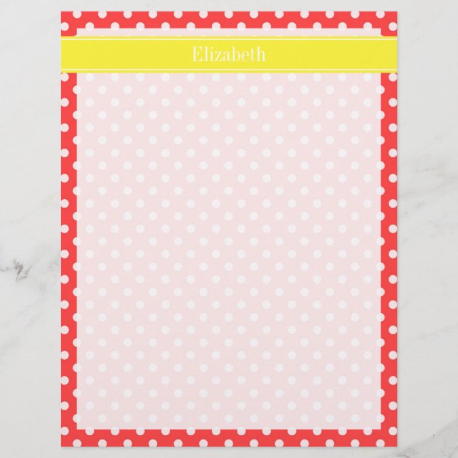 Coral Red, Wht Polka dots Gult Namn Monogram (Framsida)