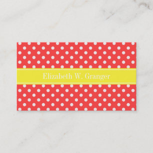 Coral Red, Wht Polka dots Gult Namn Monogram Visitkort