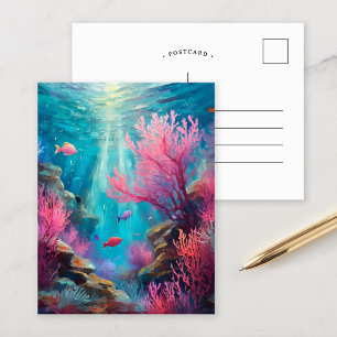 Coral Reef Abstrakt Ocean Modern Art Vykort