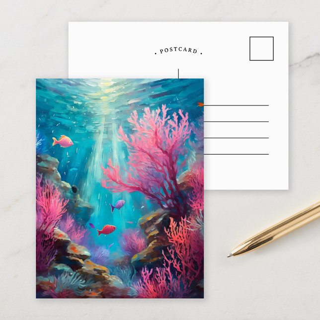 Coral Reef Abstrakt Ocean Modern Art Vykort (Skapare uppladdad)