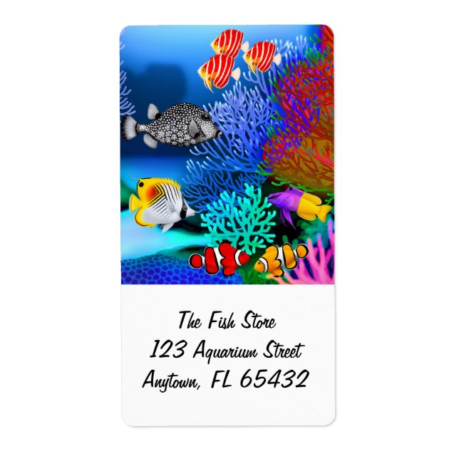 Coral Reef Aquarium Fish Label Fraktsedel (Framsidan)