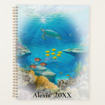 Coral Reef Colorful Fish & Sea Turtle Vignette