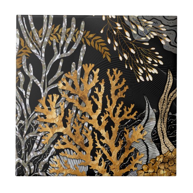 Coral Reef - Guld och Pearl Symphony Kakelplatta (Framsidan)