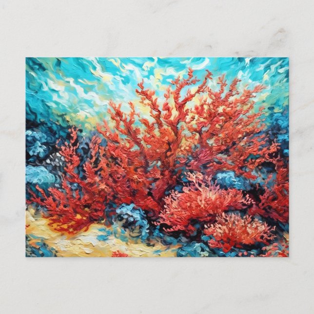 Coral Reef in Swirling Underwater Oil Painting Vykort (Framsida)