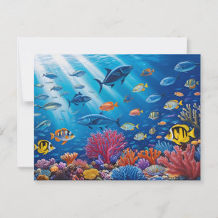 Coral Reef och Tropical Fish Ocean Marine Life Vykort