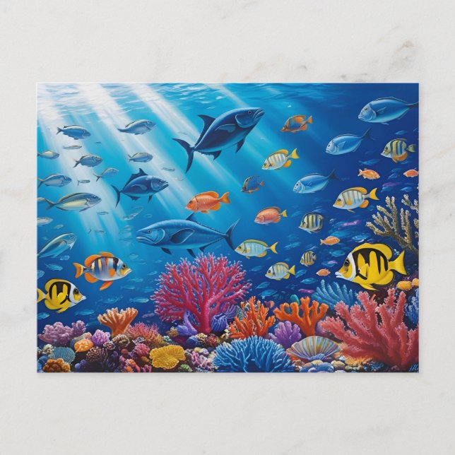 Coral Reef och Tropical Fish Ocean Marine Life Vykort (Framsida)