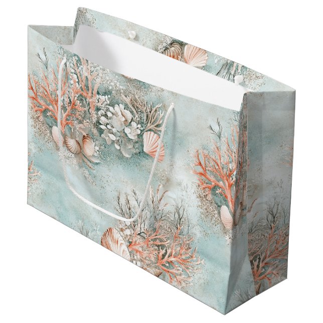 Coral Reef Seashells & Aqua Waves Pattern (10) (Framsidan Vinklad)