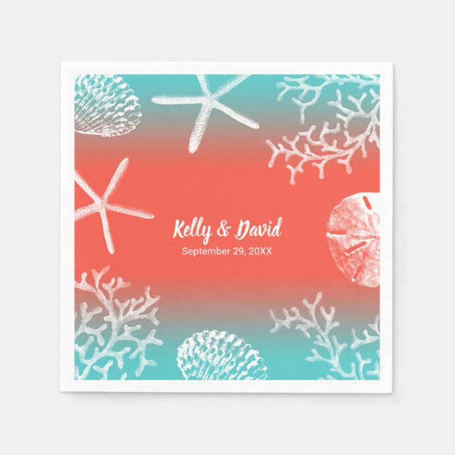 Coral Reef Starfish Tropical Beach Wedding Pappersservett (Framsidan)