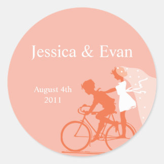 Coral Ro Bicycle Couple Bröllop Sticker Runt Klistermärke