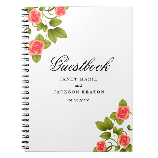 Coral Ro Flower Bröllop - Guestbook Anteckningsbok (Framsidan)