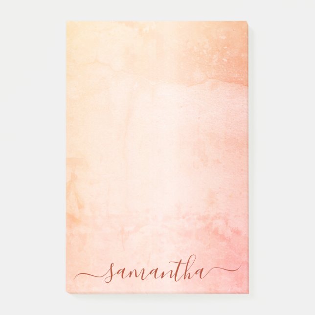 Coral ro guld rosa rustic marble glam monogram post-it block (Framsida)