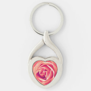 Coral ro-utskrift twisted heart silverfärgad nyckelring
