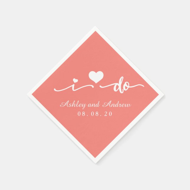 Coral Rosa and White I Do Pappersservett (Hörn)