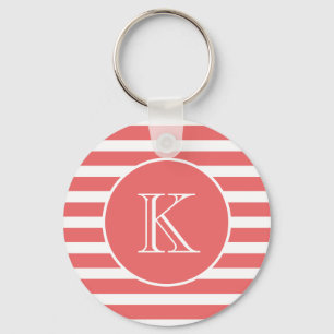 Coral Rosa and White Rand med Monogram Nyckelring