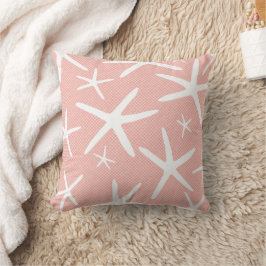Coral Rosa and White Starfish Beach House Kudde