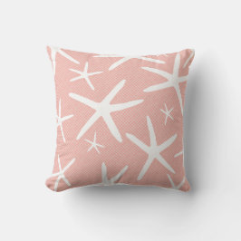 Coral Rosa and White Starfish Beach House Kudde