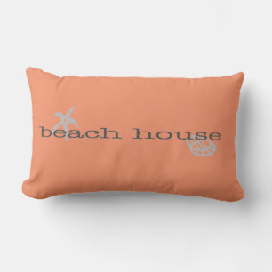 Coral Rosa Beach House Pillow with Seashells Lumbarkudde