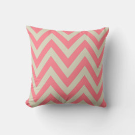 Coral Rosa Beige Zig Zag Rand Chevron Mönster Kudde