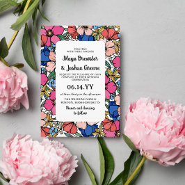 Coral Rosa Blåa blommor Vår, Bröllop, sommaren Inbjudningar