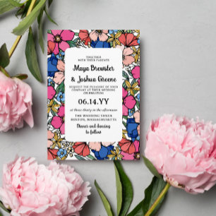 Coral Rosa Blåa blommor Vår, Bröllop, sommaren Inbjudningar