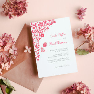 Coral Rosa Blommigt Butterfly Garden Wedding Inbjudningar