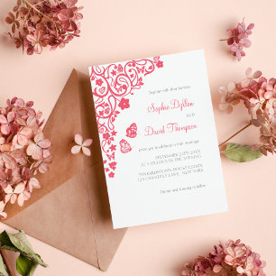 Coral Rosa Blommigt Butterfly Garden Wedding Inbjudningar
