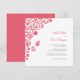 Coral Rosa Blommigt Butterfly Garden Wedding Inbjudningar