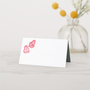 Coral Rosa Blommigt Butterfly Garden Wedding Placeringskort