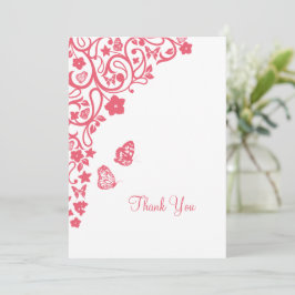 Coral Rosa Blommigt Butterfly Garden Wedding Tack Kort