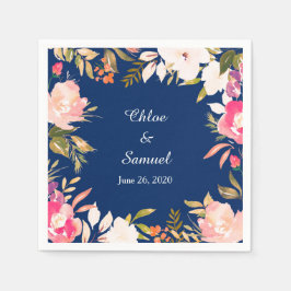 Coral Rosa Blommigt Gräns Bröllop Pappersservett