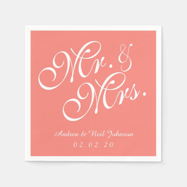 Coral Rosa Bröllop Papper Napkins Pappersservett (Framsidan)