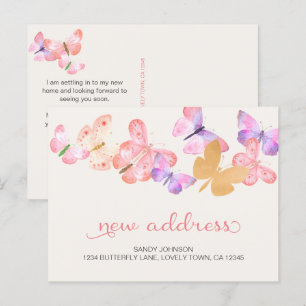 Coral Rosa Butterflies Min Nya adress Meddelande Vykort