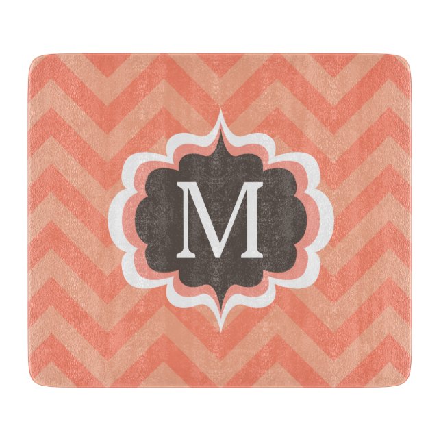 Coral Rosa Chevron Mönster Anpassningsbar Monogram (Framsidan)