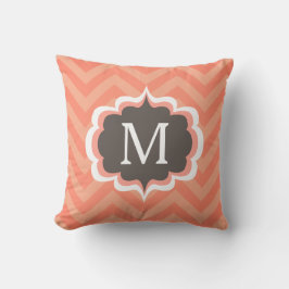 Coral Rosa Chevron Mönster Anpassningsbar Monogram Kudde