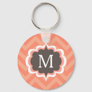 Coral Rosa Chevron Mönster Anpassningsbar Monogram Nyckelring