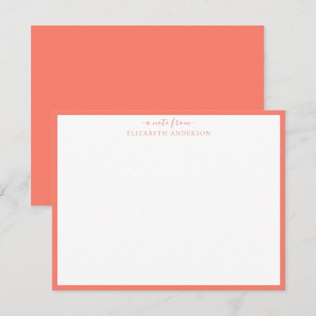 Coral Rosa Classic Gräns Note Card Anteckningskort (Fram/baksida)