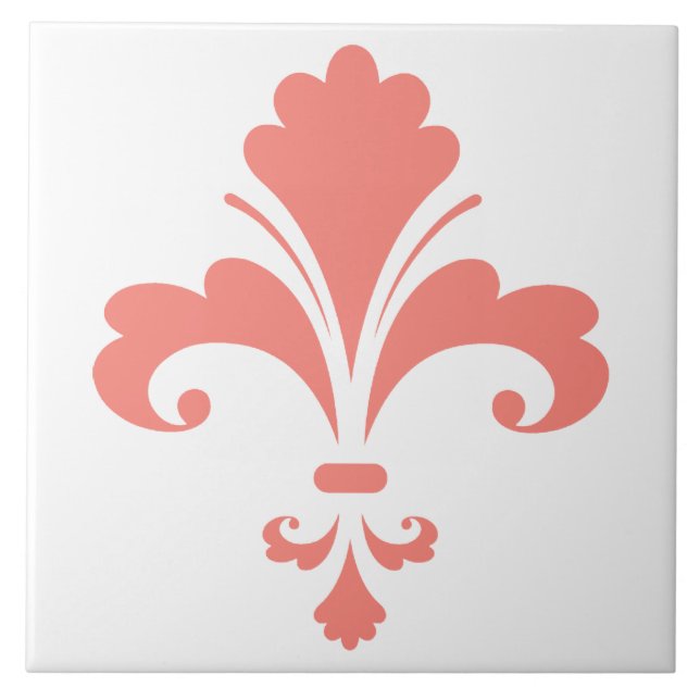 Coral Rosa Fleur de lis Kakelplatta (Framsidan)