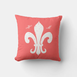Coral rosa Fleur de lis monogram dekorativ kudde