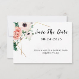 Coral Rosa Flowers Bröllop Spara Datumet