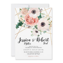 Coral Rosa Flowers Elegant bröllop Surname