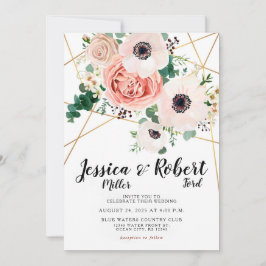 Coral Rosa Flowers Elegant bröllop Surname Inbjudningar