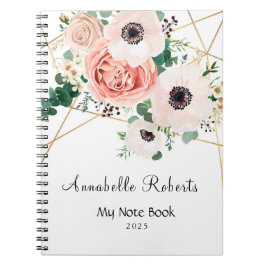 Coral Rosa Flowers Modern Geometric Anteckningsbok